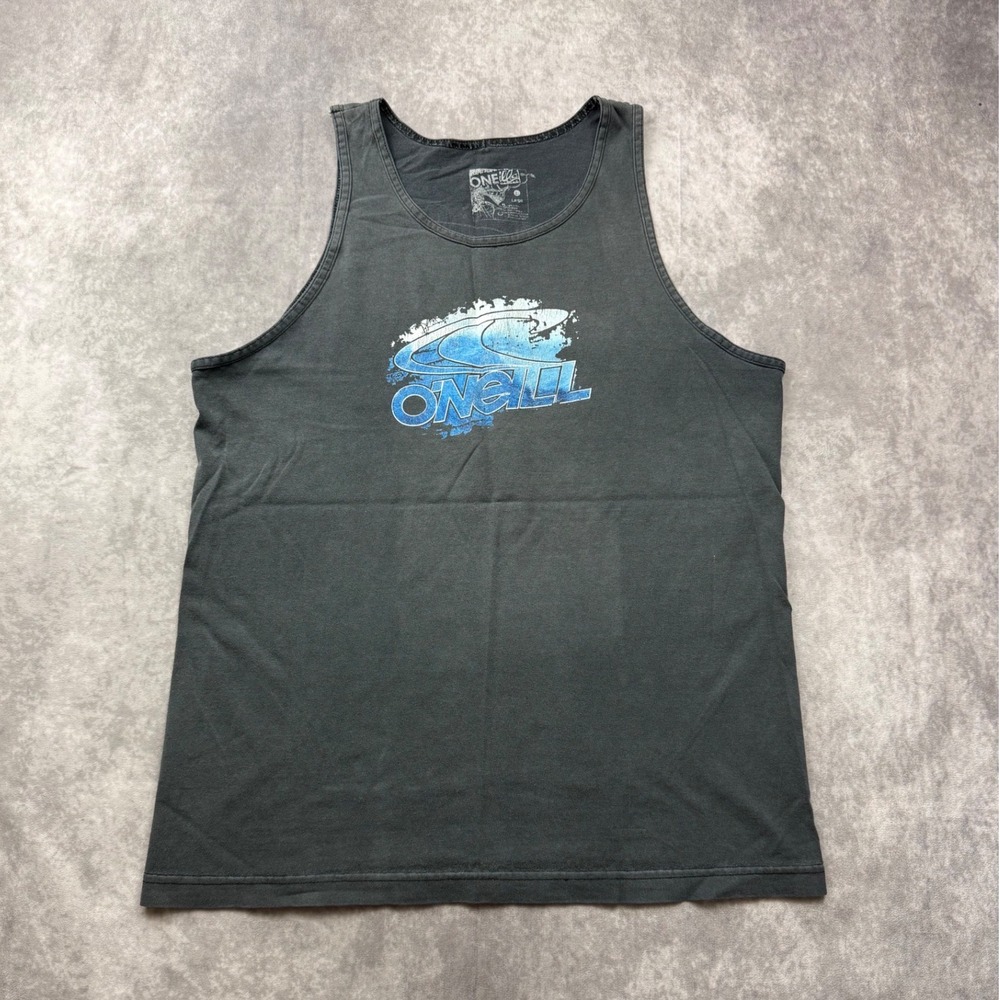O'Neill Mens Graphic Tank Top Large Black Blue Wave Logo Sleeveless Surf Tee